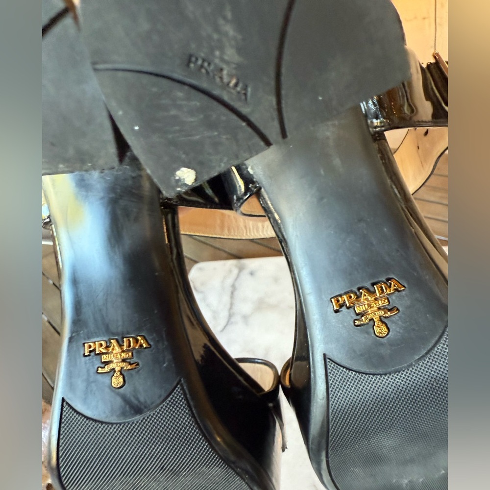 For SUNNY PRADA Black Patent Leather Women's Sandals w/ block heel 36.5 - Picture 5 of 12